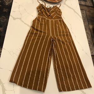 ASTR the Label DYLAN Gold Stripe Sleevless Cut Out Wide Leg Jumpsuit L